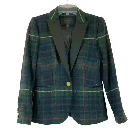 J crew collection green plaid blazer size xs 2 - Picture 2 of 16